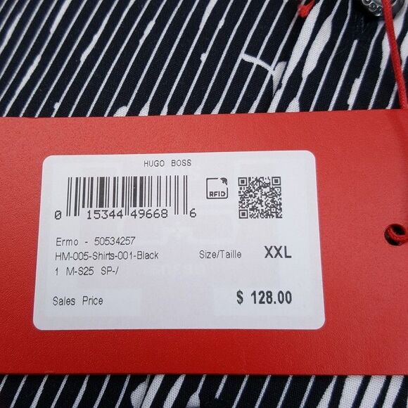 HUGO BOSS Shirt Mens XXL Black Button Up Slim Fit Textured ERMO Butterfly $128 - Picture 4 of 6